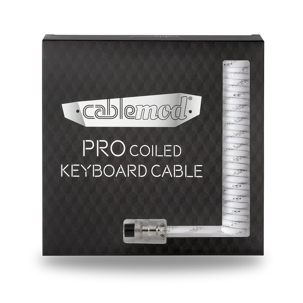 CableMod Pro Coiled Keyboard Cable (Sterling White, USB A to USB Type C, 150cm)